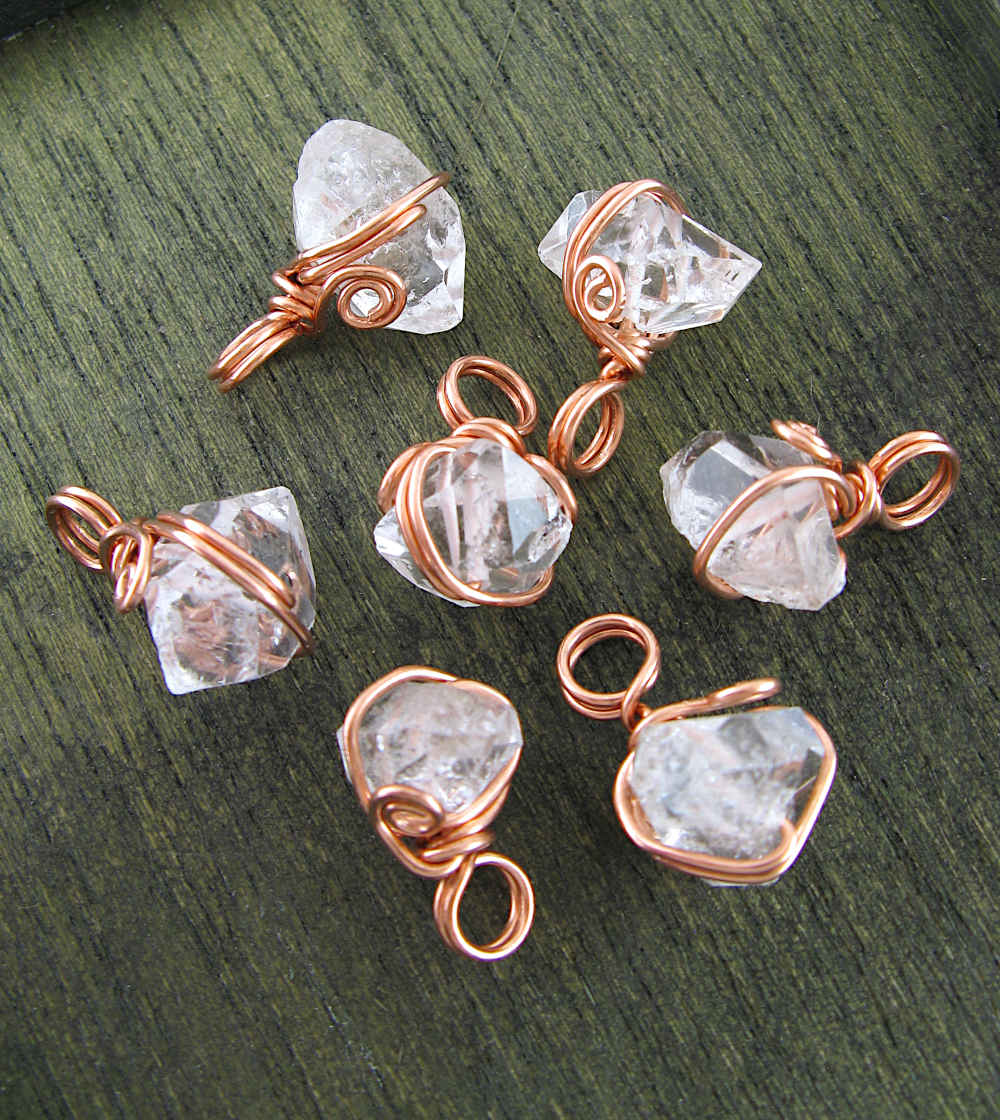 Copper Wire-Wrapped Doubly-Terminated Pointed Herkimer Diamond Charms, Handmade  | Woot & Hammy