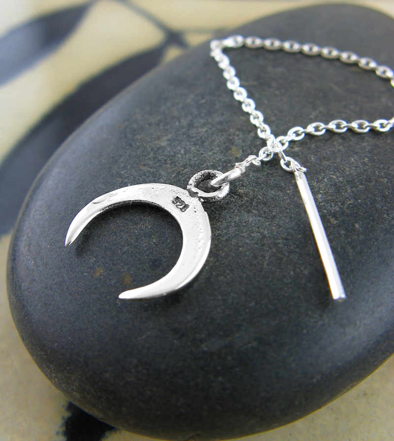 Downturned Crescent Moon Horn Threader Earrings Sterling Silver Goddess | Woot & Hammy