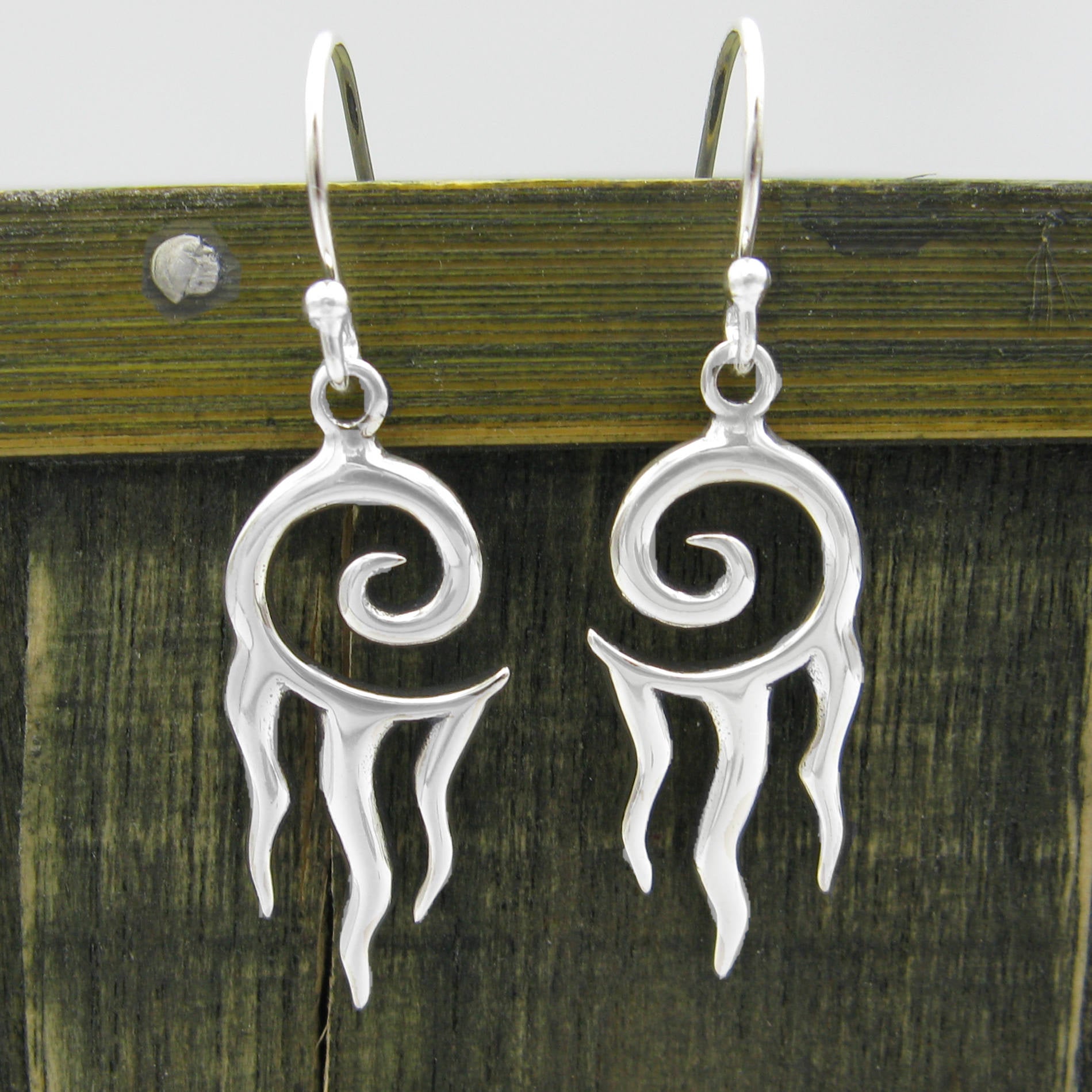 Tribal Drop Earrings with Spiral Mystery Symbol