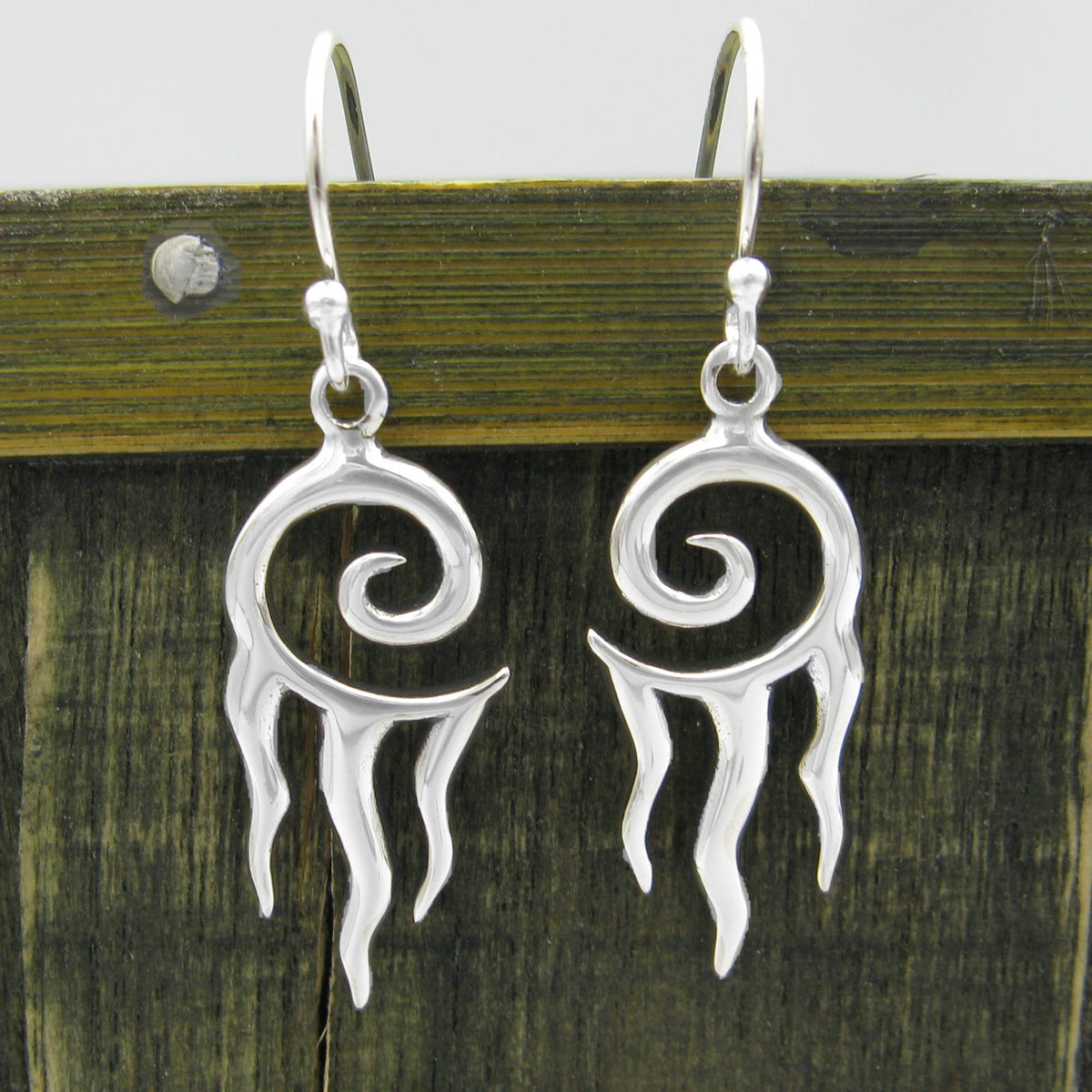 Tribal Drop Earrings with Spiral Mystery Symbol