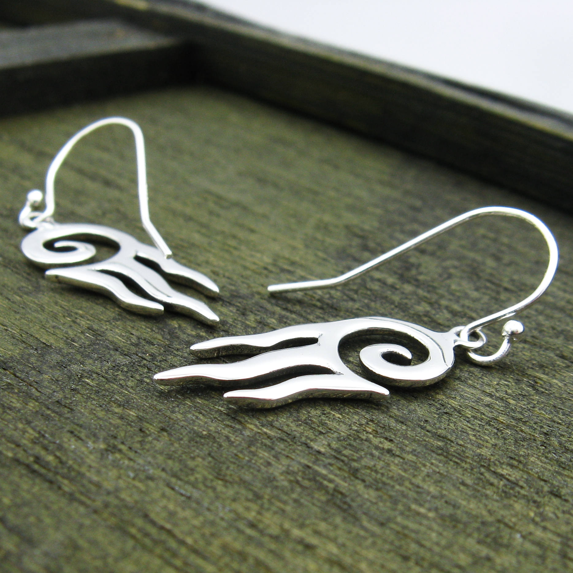 Tribal Drop Earrings with Spiral Mystery Symbol