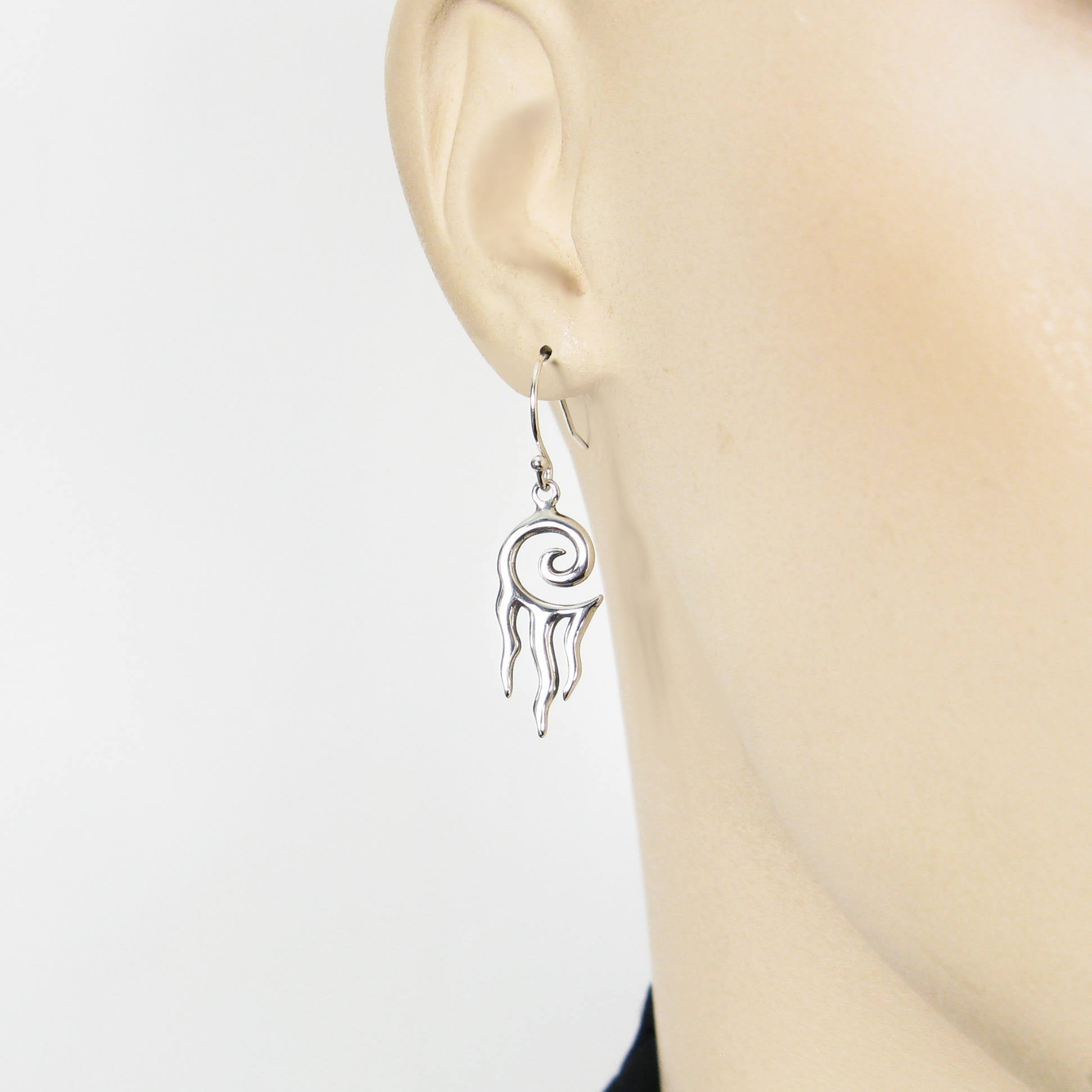 Tribal Drop Earrings with Spiral Mystery Symbol
