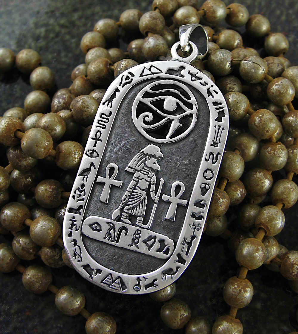 Egyptian Cartouche With Eye of Ra, Anubis, and Ankh Symbols Pendant Hieroglyphs | Woot & Hammy