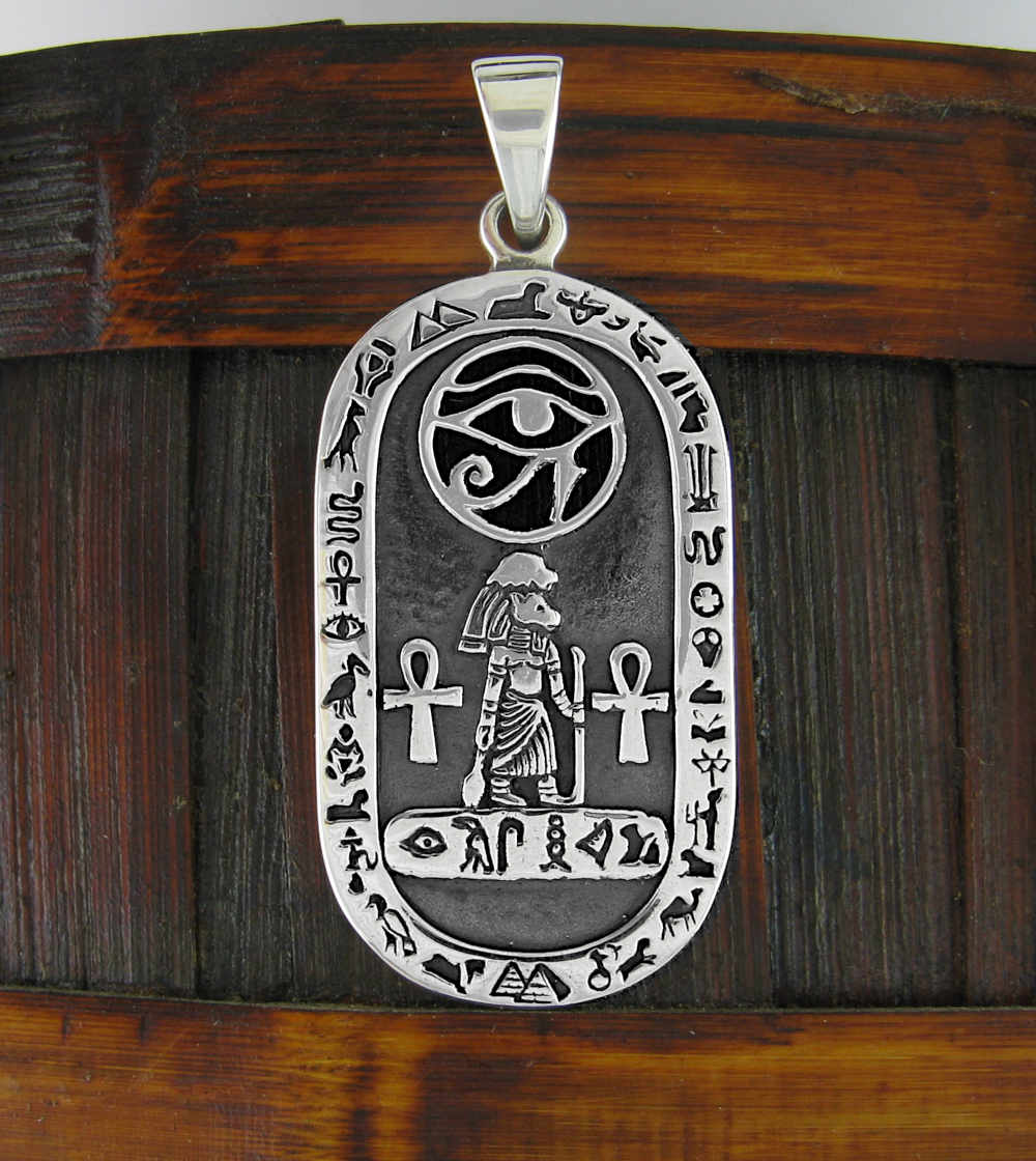 Egyptian Cartouche With Eye of Ra, Anubis, and Ankh Symbols Pendant Hieroglyphs | Woot & Hammy