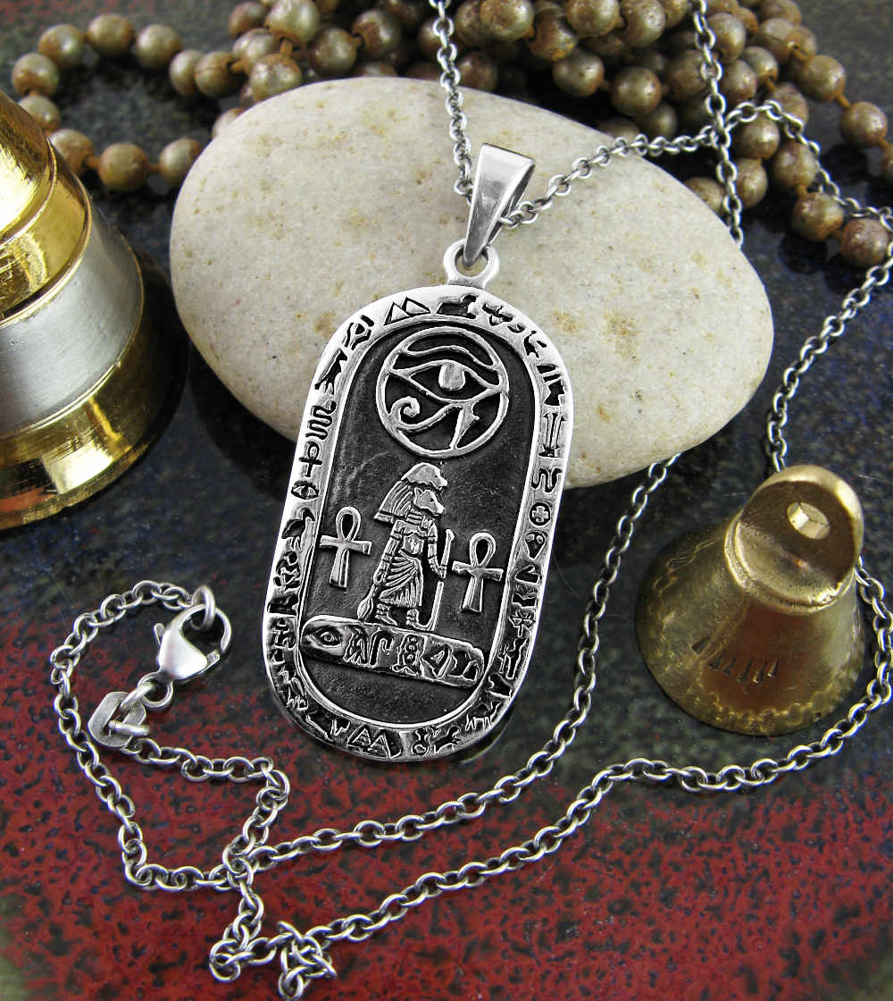 Egyptian Cartouche With Eye of Ra, Anubis, and Ankh Symbols Pendant Hieroglyphs | Woot & Hammy