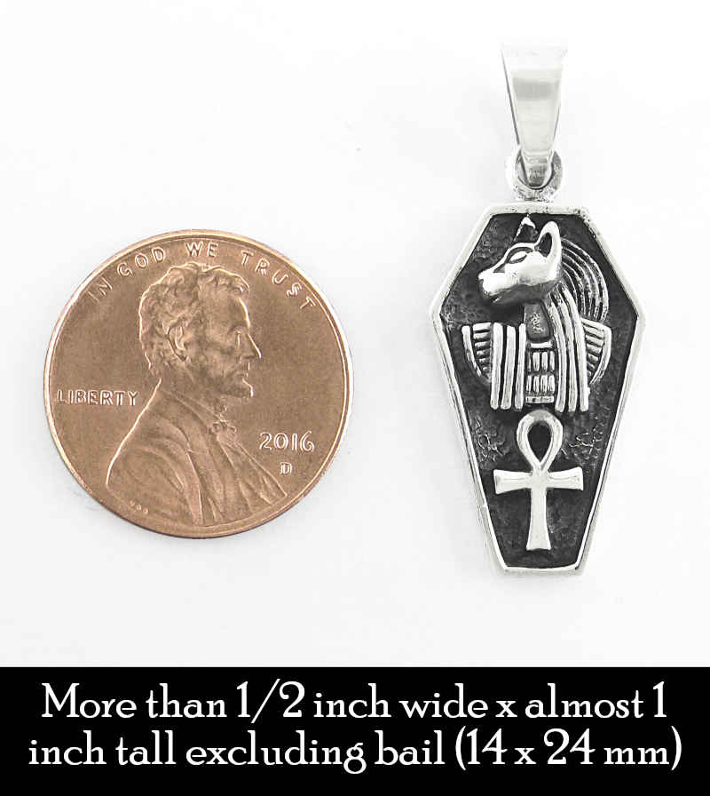 Ancient Egyptian Cat Goddess Bastet and Ankh Protective Oxidized Coffin-Shaped Pendant | Woot & Hammy