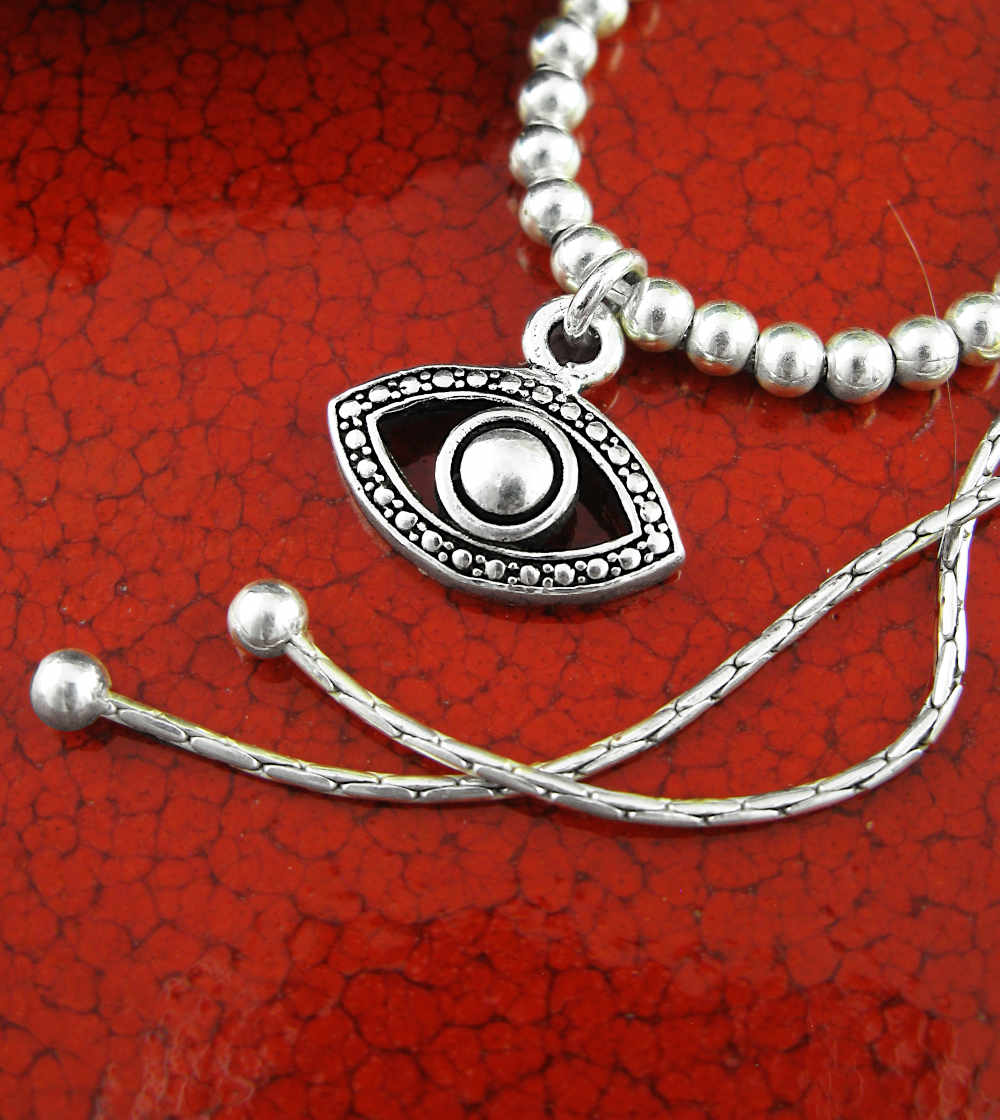 Evil Eye Charm With Silver Balls Adjustable Slipknot Protection Positive Energy Bracelet | Woot & Hammy