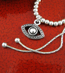 Evil Eye Charm With Silver Balls Adjustable Slipknot Protection Positive Energy Bracelet | Woot & Hammy