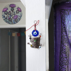 Evil Eye Wall Hanging with Wood Chunk Protection Handcrafted Wiccan Pagan Rustic Primitive Sacred Space Nature Luck Magick Alternative Decor | Woot & Hammy