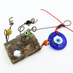 Evil Eye Wall Hanging with Wood Chunk Protection Handcrafted Wiccan Pagan Rustic Primitive Sacred Space Nature Luck Magick Alternative Decor | Woot & Hammy