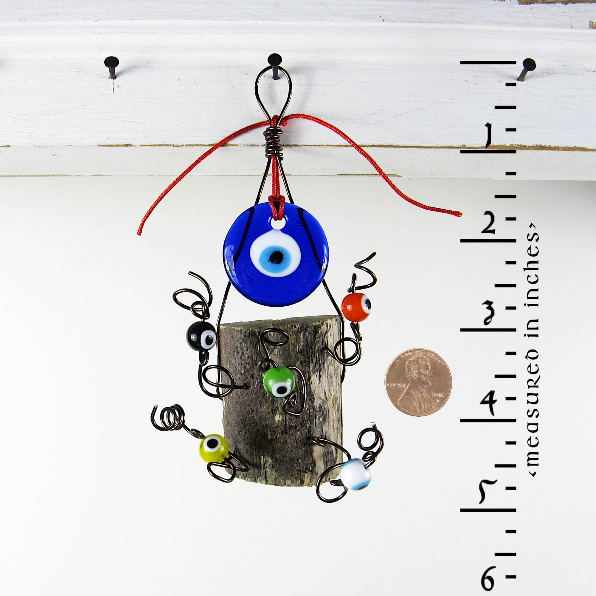 Evil Eye Wall Hanging with Wood Chunk Protection Handcrafted Wiccan Pagan Rustic Primitive Sacred Space Nature Luck Magick Alternative Decor | Woot & Hammy