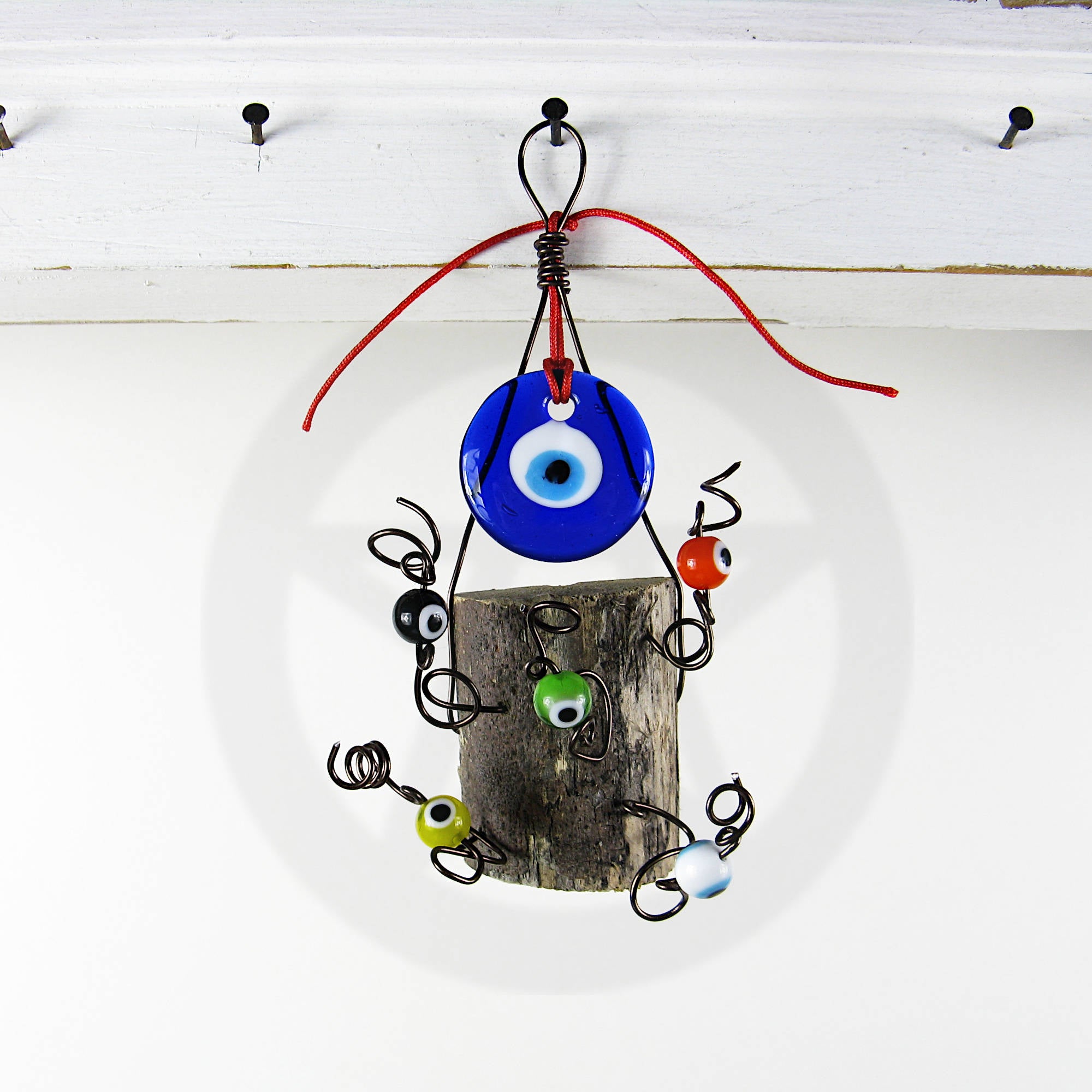 Evil Eye Wall Hanging with Wood Chunk Protection Handcrafted Wiccan Pagan Rustic Primitive Sacred Space Nature Luck Magick Alternative Decor | Woot & Hammy