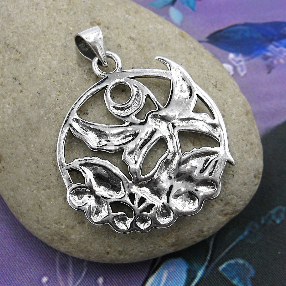 Winged Fairy Faerie Dryad Wood Nymph Crescent Moon Flowers Cut-Out Pendant | Woot & Hammy