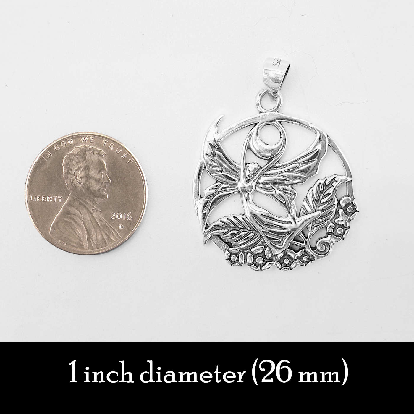 Winged Fairy Faerie Dryad Wood Nymph Crescent Moon Flowers Cut-Out Pendant | Woot & Hammy