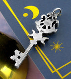 Old-Fashioned Key With Triple Moon, Crescent, and Opal Cabochon Pendant in Fine Silver - Handmade  | Woot & Hammy