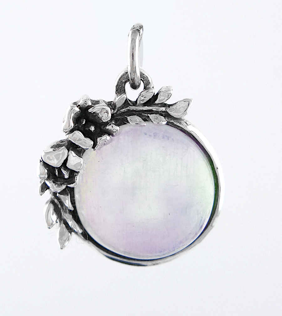 Floral Vines Moonstone Gemstone Cabochon Pendant Handmade Fine Silver | Woot & Hammy