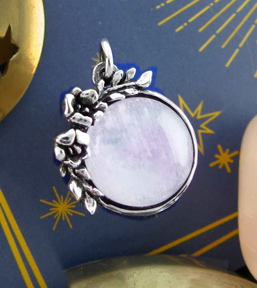 Floral Vines Moonstone Cabochon Pendant, Handmade