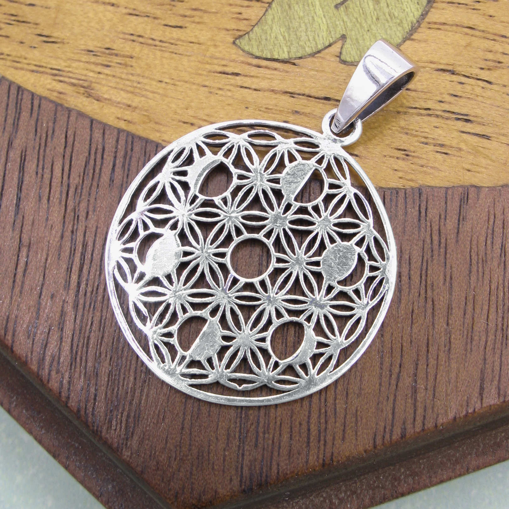 Flower of Life Moon Phases Cut-Out Sacred Geometry Pendant Interconnectedness Universe Cosmos | Woot & Hammy