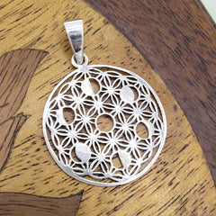 Flower of Life Moon Phases Cut-Out Sacred Geometry Pendant Interconnectedness Universe Cosmos | Woot & Hammy