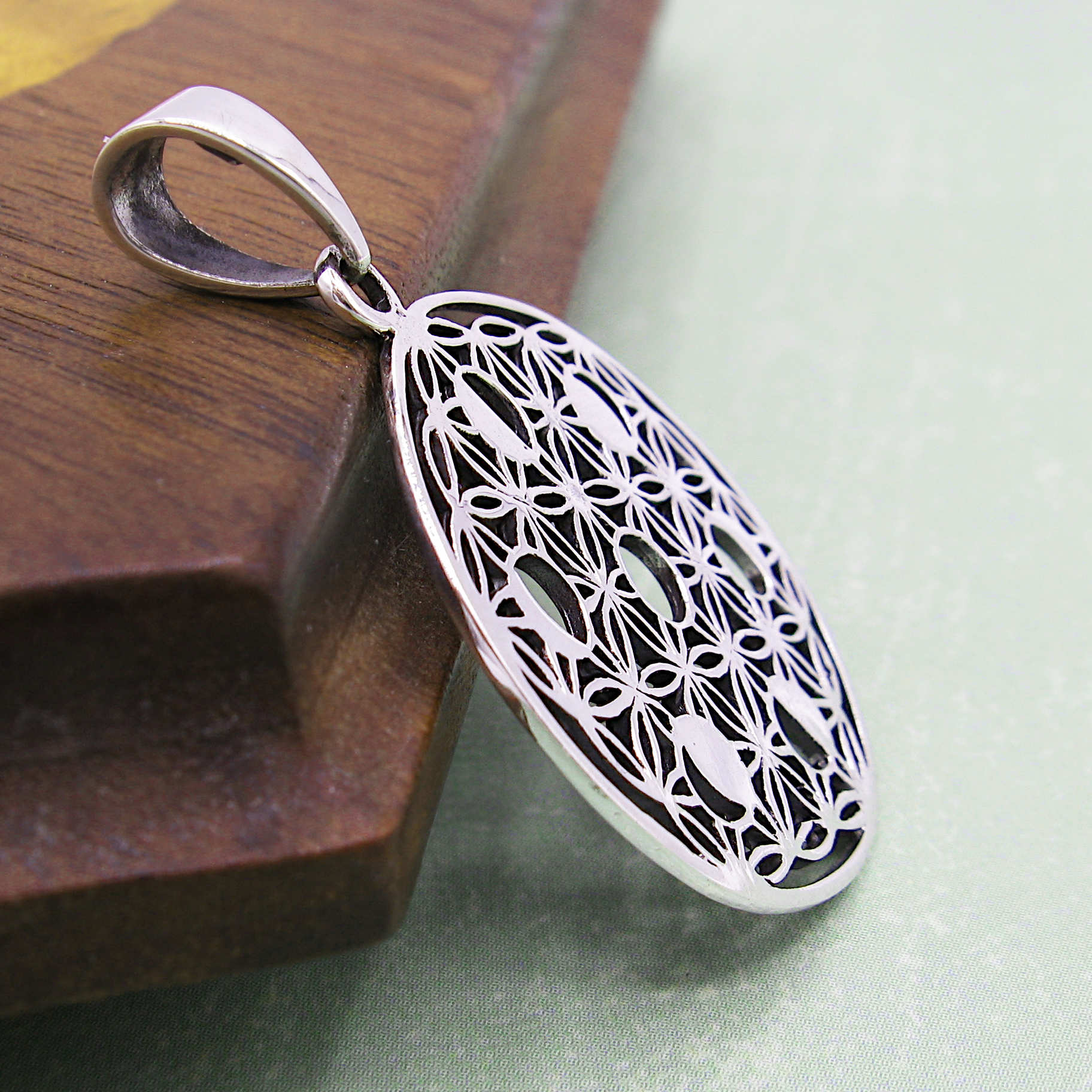 Flower of Life Moon Phases Cut-Out Sacred Geometry Pendant Interconnectedness Universe Cosmos | Woot & Hammy