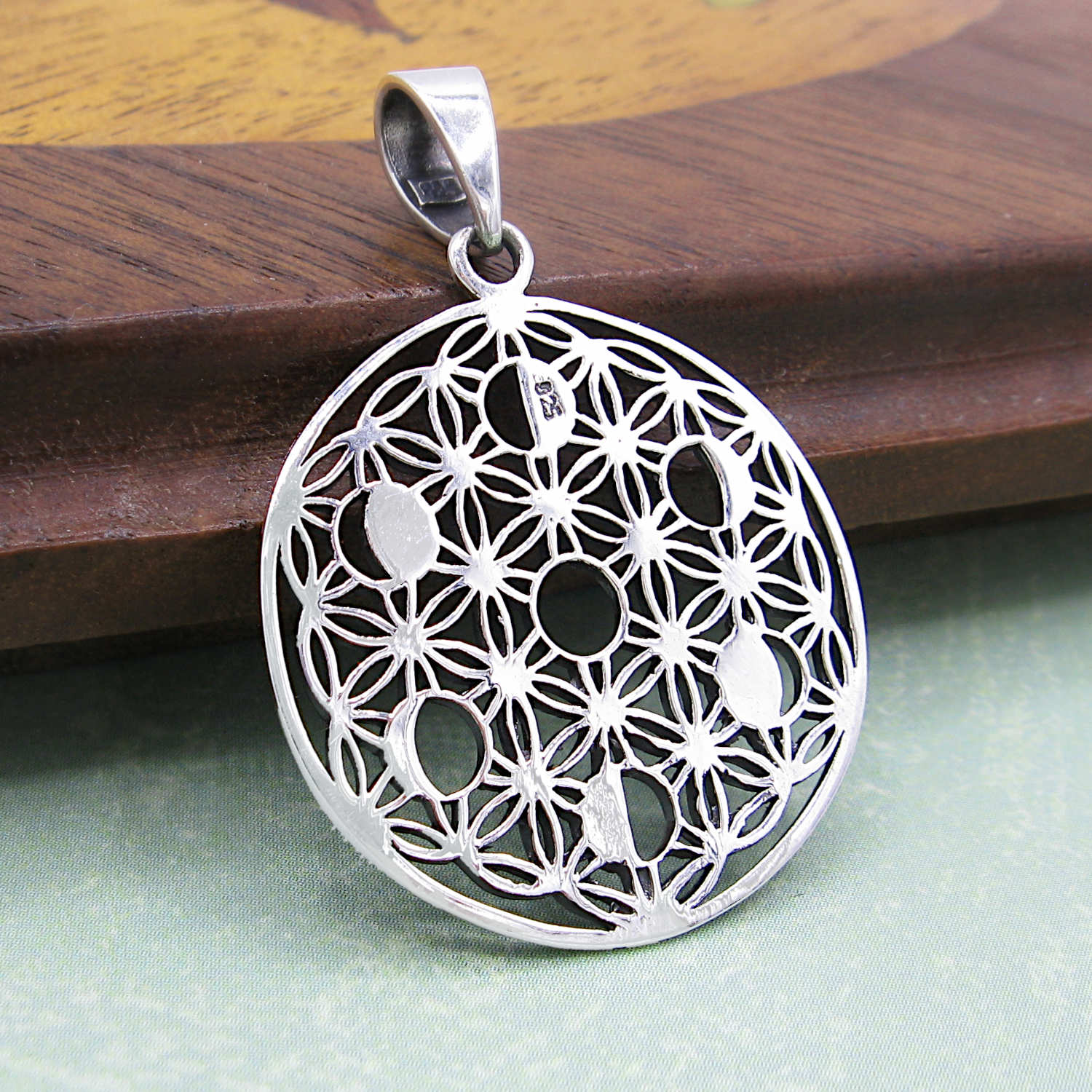 Flower of Life Moon Phases Cut-Out Sacred Geometry Pendant Interconnectedness Universe Cosmos | Woot & Hammy