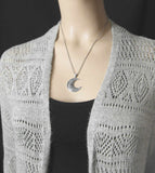 Full Crescent Moon with Vibrant Spirals Pattern Oxidized Pendant | Woot & Hammy