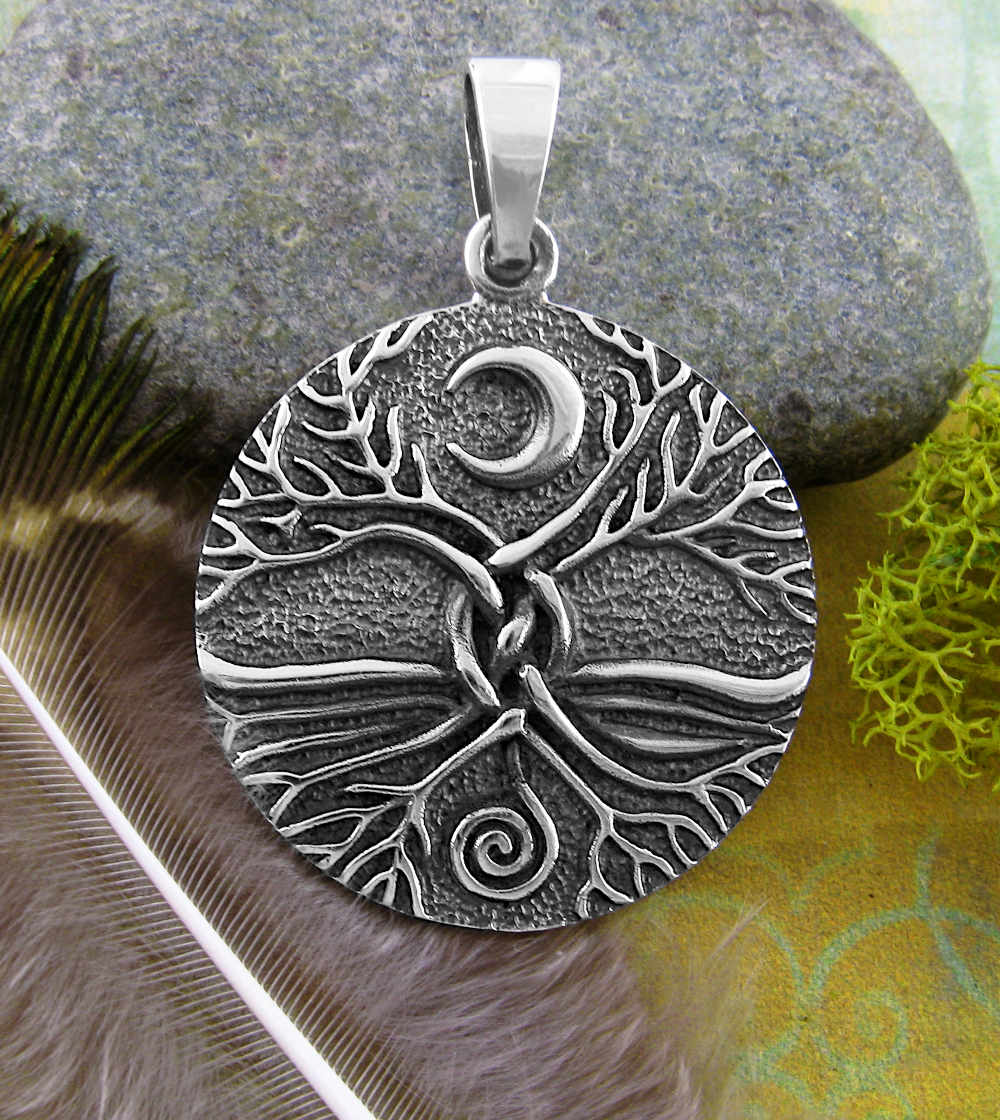 Interwoven Tree of Life With Crescent Moon and Spiral Oxidized Pendant | Woot & Hammy