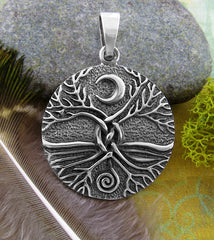 Interwoven Tree of Life With Crescent Moon and Spiral Oxidized Pendant | Woot & Hammy