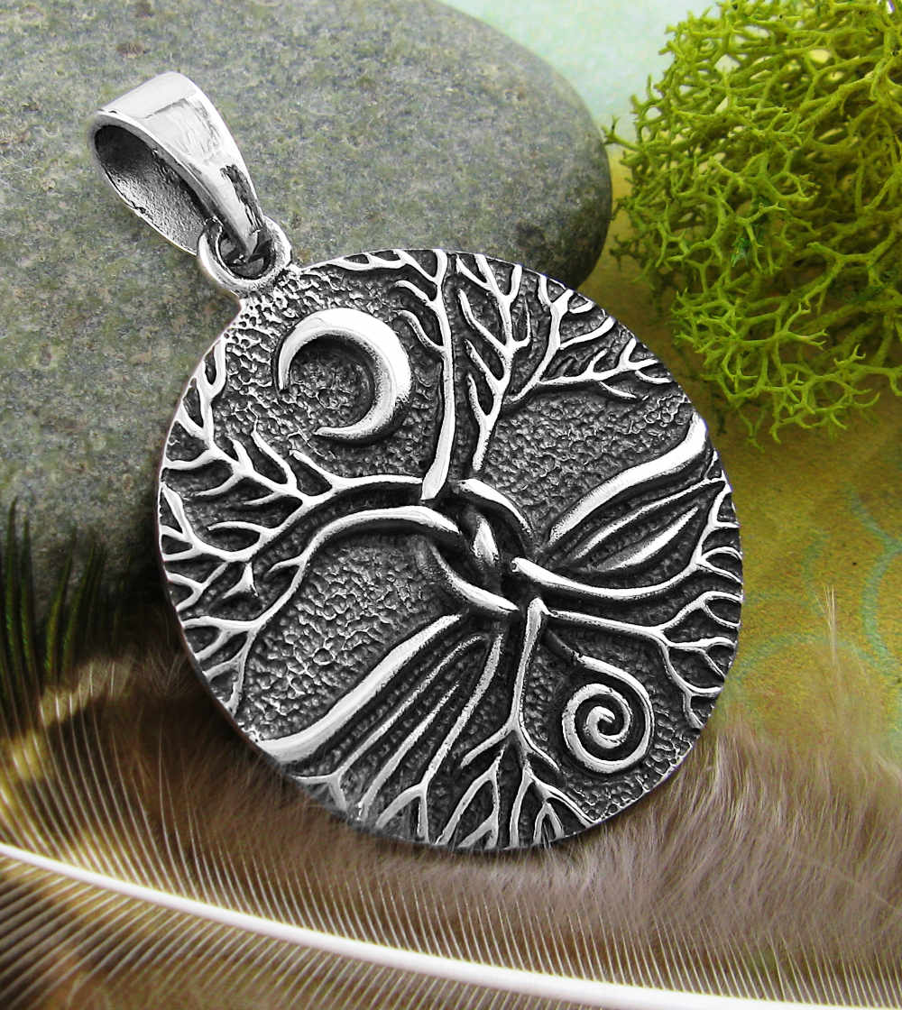 Interwoven Tree of Life With Crescent Moon and Spiral Oxidized Pendant | Woot & Hammy