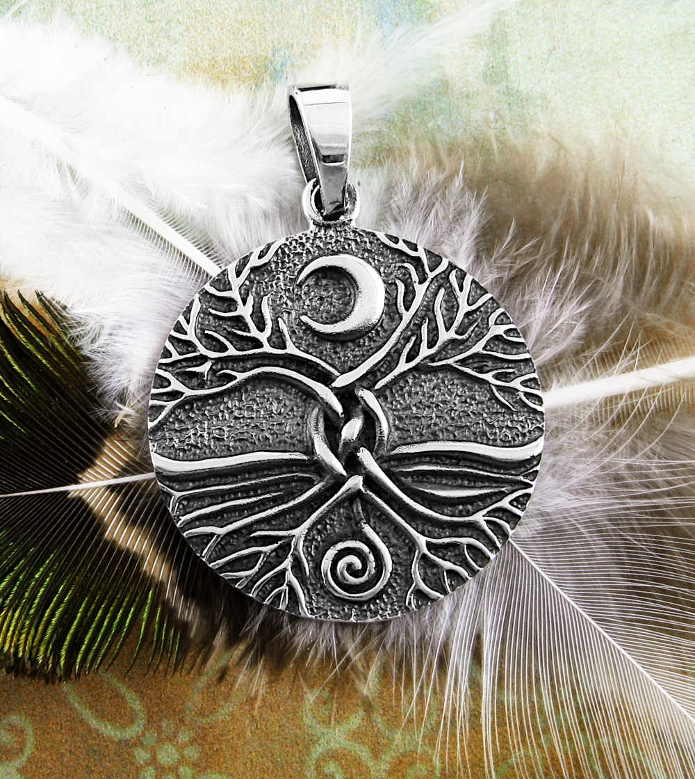 Interwoven Tree of Life With Crescent Moon and Spiral Oxidized Pendant | Woot & Hammy