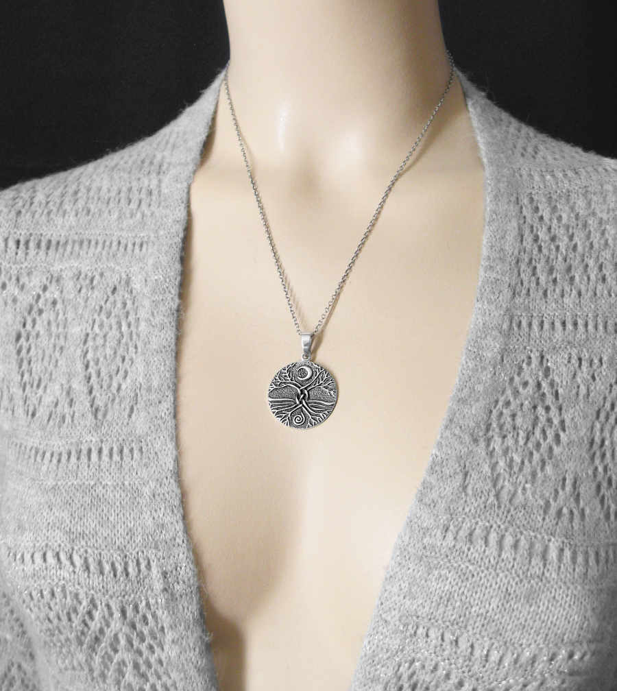 Interwoven Tree of Life With Crescent Moon and Spiral Oxidized Pendant | Woot & Hammy