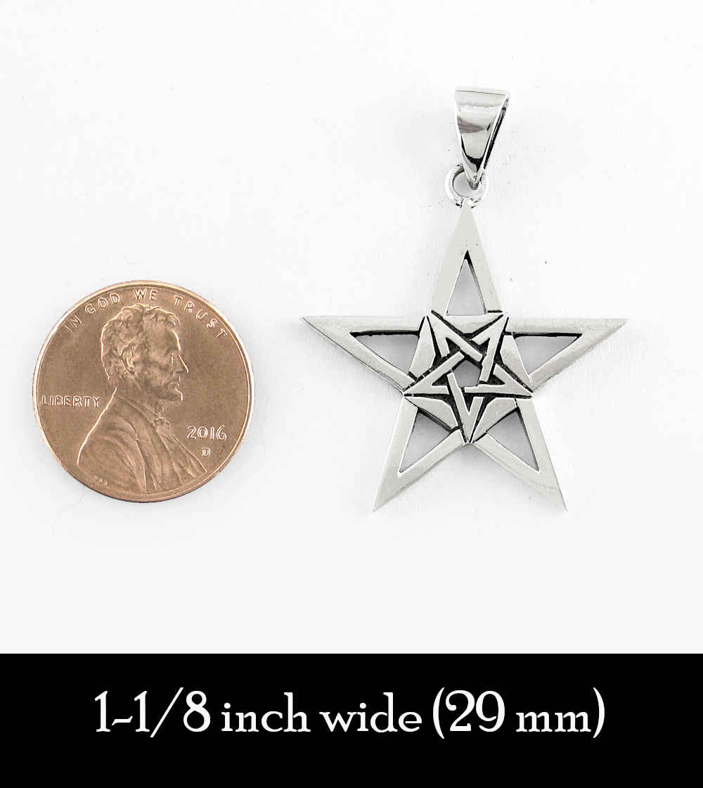 Second Degree Wicca Inverted Pentagram Within Larger Pentagram Symbol Silver Pendant | Woot & Hammy