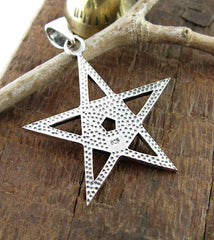 Second Degree Wicca Inverted Pentagram Within Larger Pentagram Symbol Silver Pendant | Woot & Hammy