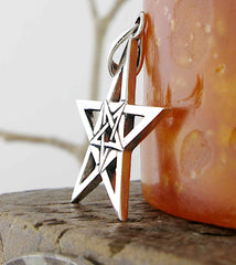 Second Degree Wicca Inverted Pentagram Within Larger Pentagram Symbol Silver Pendant | Woot & Hammy