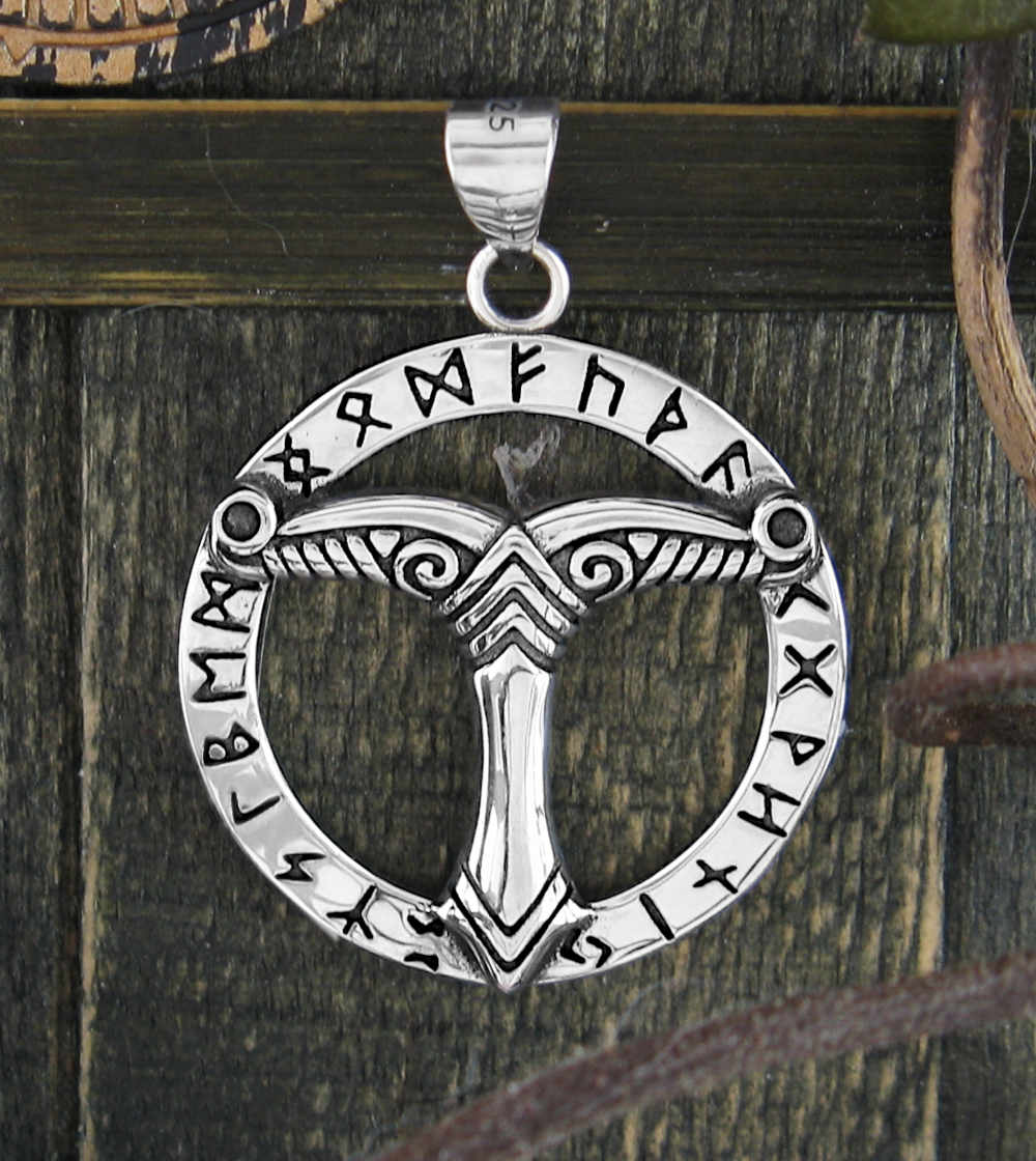 Sacred Saxon Irminsul Symbol In Round Frame With Runes Pagan Pendant | Woot & Hammy