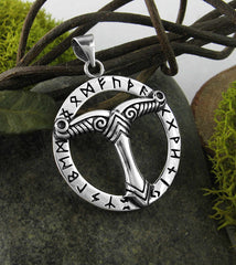 Sacred Saxon Irminsul Symbol In Round Frame With Runes Pagan Pendant | Woot & Hammy