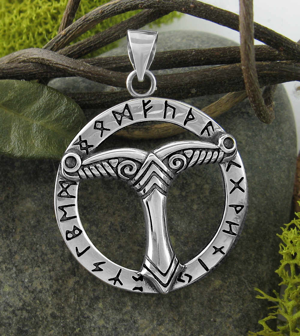 Sacred Saxon Irminsul Symbol In Round Frame With Runes Pagan Pendant | Woot & Hammy