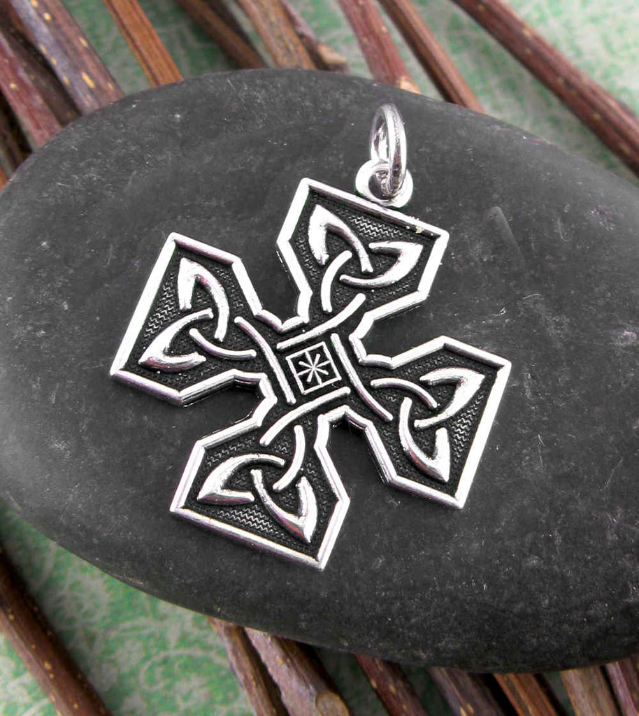 Equal-Armed Cross Pendant With Triquetra Knots