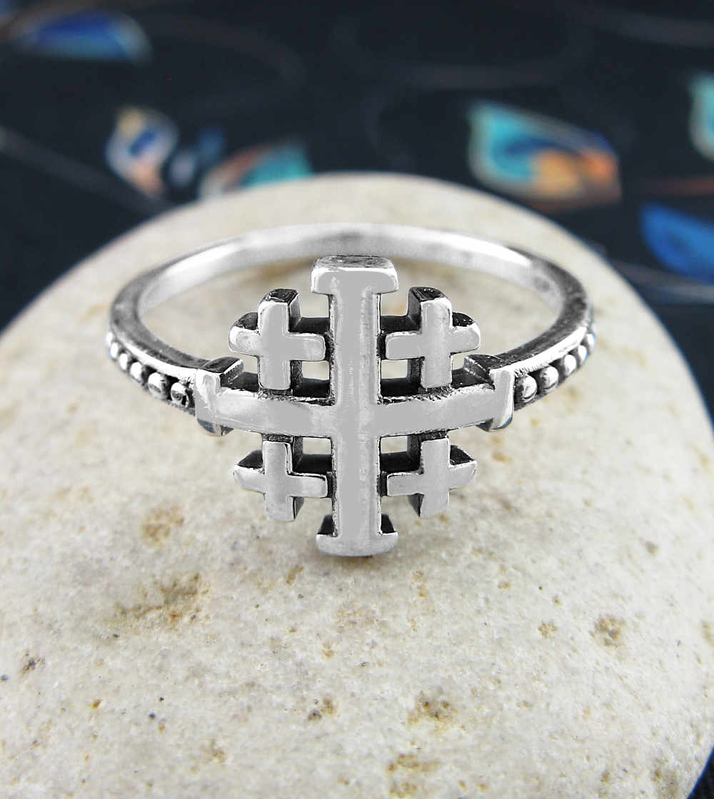 Five-Fold Jerusalem Cross Heraldic Christian Crusades Five Wounds of Christ Ring | Woot & Hammy