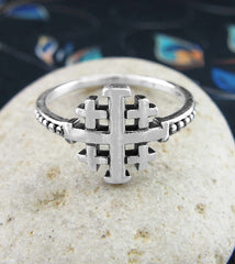 Five-Fold Jerusalem Cross Heraldic Christian Crusades Five Wounds of Christ Ring | Woot & Hammy