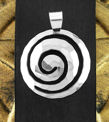 Large Domed and Faceted Cut-Out Spiral Symbol Pendant | Woot & Hammy