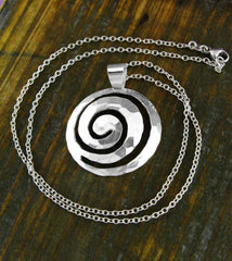 Large Domed and Faceted Cut-Out Spiral Symbol Pendant | Woot & Hammy