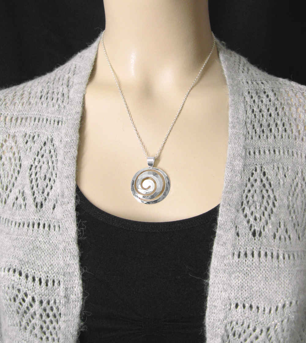 Large Domed and Faceted Cut-Out Spiral Symbol Pendant | Woot & Hammy