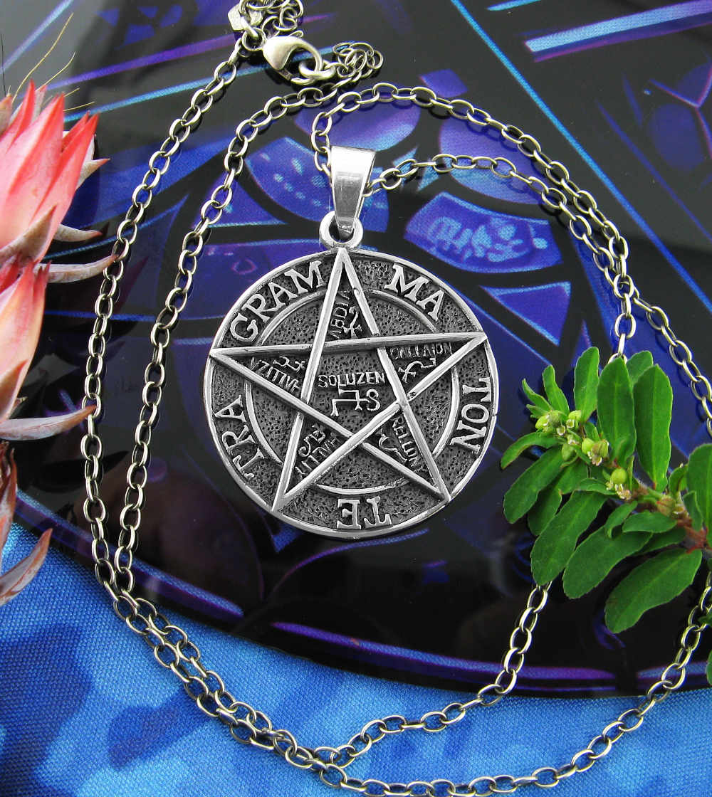 Large Solid Oxidized Tetragrammaton Symbol Hebrew HaShem Pentagram Pendant | Woot & Hammy