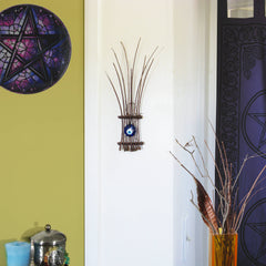 Wall Hanging with Blue Glass Evil Eye and Long Thin Twigs Handcrafted Energy Cleansing Rustic Primitive Wiccan Pagan | Woot & Hammy