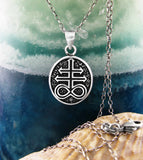 Leviathan Cross Alchemical Sulfur Brimstone Symbol Oxidized Oval Pendant | Woot & Hammy