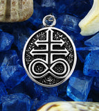 Leviathan Cross Alchemical Symbol Oval Pendant, Oxidized