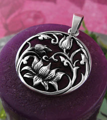 Lotus Flower With Stems Leaves and Buds Cut-Out Pendant Purity Rebirth | Woot & Hammy