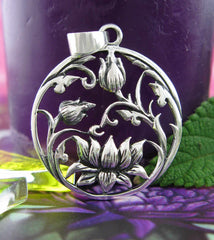 Lotus Flower With Stems Leaves and Buds Cut-Out Pendant Purity Rebirth | Woot & Hammy