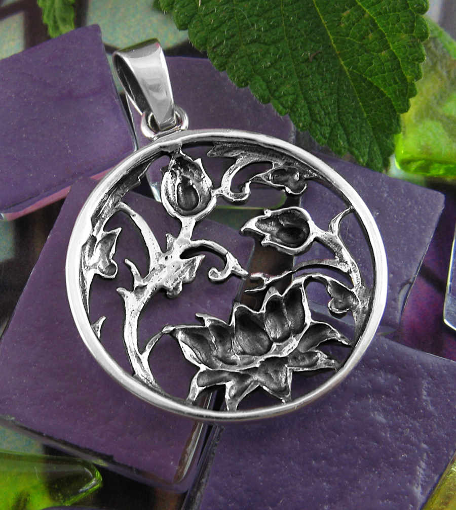 Lotus Flower With Stems Leaves and Buds Cut-Out Pendant Purity Rebirth | Woot & Hammy